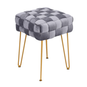 Hand woven velvet ottoman with metal legs Golden OT 22101