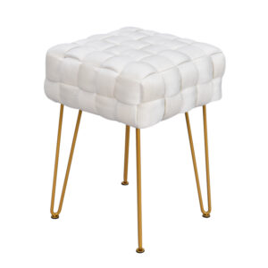 Hand woven velvet ottoman with metal legs Golden OT 22101