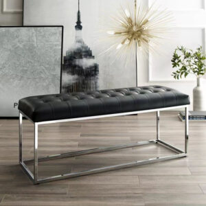 METAL frame bench with upholstered & tufted top BEN 22112 Chrome
